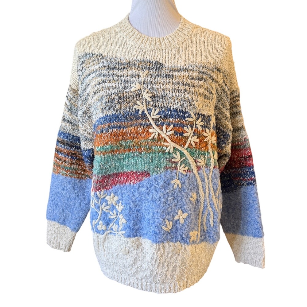 Desigual Gran Sudbury Sweater S Multicolor Floral Embroidered Mixed Knit 2024